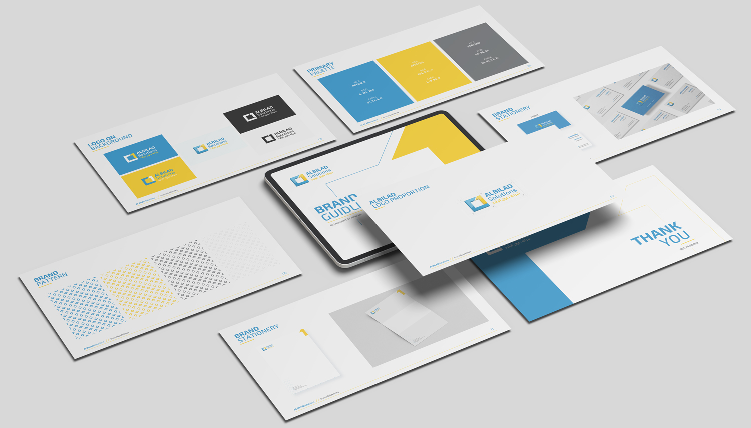 Albilad Solutions brand identity guidelines and stationery